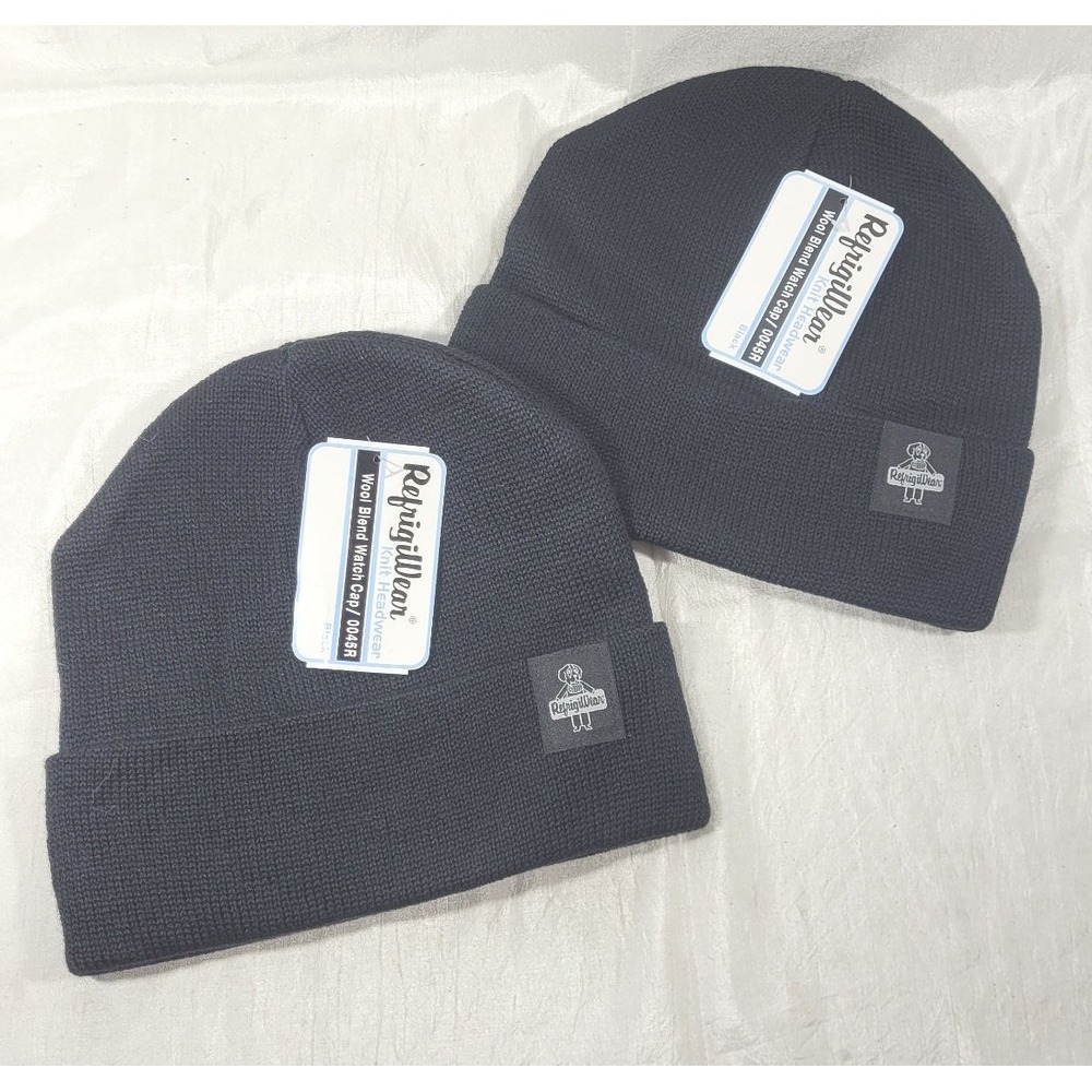 2 RefrigiWear Wool Blend Watch Cap Beanies #0045R - Black - One Size